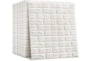 CJHZQYY Carta da parati 3D in mattoni, 10 pezzi di carta da parati autoadesiva, adesivi murali impermeabili fai da te con motivo a mattoni bianchi per soggiorno e camera da letto, 77 x 70 cm (Bianco)