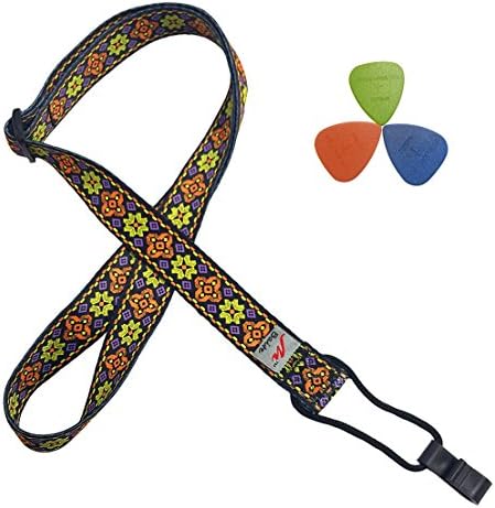 Retro Ethnic Style Printed Adjustable Ukulele Strap (Ukulele Neck Strap with 3 Ukulele Picks)