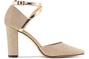 MODELISA - Zapatos De Tacón Ancho Salón Brillo Punta Hebilla Tobillo Mujer