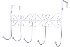 HapiLeap Over Door Hooks 5 Hooks Coat Clothes Storage Rack Wall Hanger (5 Hook (White))