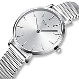 CIVO Damen Uhren Ultra Dünn Silm Minimalistisch Damenuhr Wasserdicht Kleid Armbanduhren Luxus Beiläufig Edelstahl Mesh Quarzuhr für Frau Lady Teenager Mädchen (Silber)