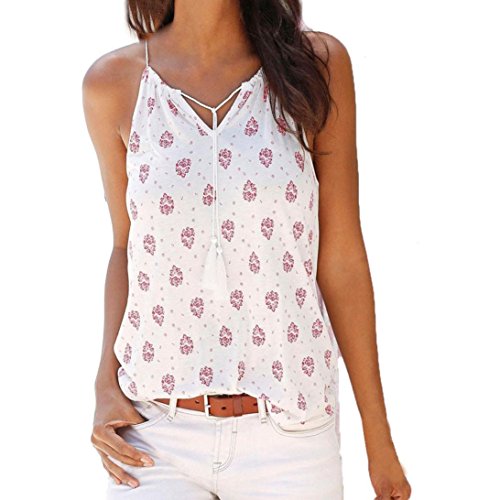 Damen Weste Internet Sommer Strand Druck Sleeveless Weste Tops (M, Weiß)