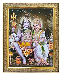 Koshtak Shiva Parvati with Ganesh and kartikeya ji/Shiv parivar Photo Frame with Unbreakable Glass for Wall Hanging/Gift/Temple/puja Room/Home Decor and Worship