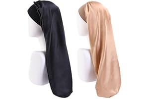 LadayPoa Long Satin Sleeping Cap, Pack of 2 Large Sleeping Caps for Women, Extra Large Sleeping Cap with Wide Elastic Band, Soft and Comfortable