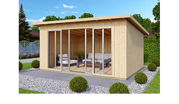 Alpholz Gartenhaus Johanna Mit Schiebetur Aus Massiv Holz Geratehaus Mit 19 Mm Wandstarke Garten Holzhaus Inklusive Montagematerial Gerateschuppen Grosse 436 X 337 Cm Pultdach Amazon De Garten