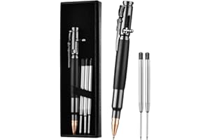 AUAUY Bolt Action Pen with Gift Case, Retractable Lightweight Metal Pen, Ballpoint Pen with 5 Extra Refills, Ink Refillable Office School Gift for Students Dad Colleague Boyfriend Husband (Black)