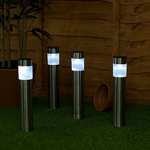 Moderne Solarleuchten aus Edenstahl – wiederaufladbare LED Pollerleuchten mit RGB-Einstellungen für die Garten – 4er - 2
