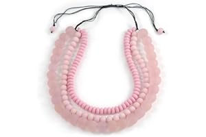 Avalaya Chunky 3 Strand Layered Resin Bead Cord Necklace In Baby Pink/Light Pink - 60cm up to 70cm Adjustable