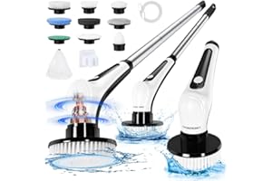 Homtronics Electric Spin Scrubber, [New Version IPX8 Waterproof] Cordless Electric Cleaning Brush with 9 Brush Heads, 120cm Adjustable Handle Power Scrubber for Bathroom, Floor, Kitchen, Car (Black)
