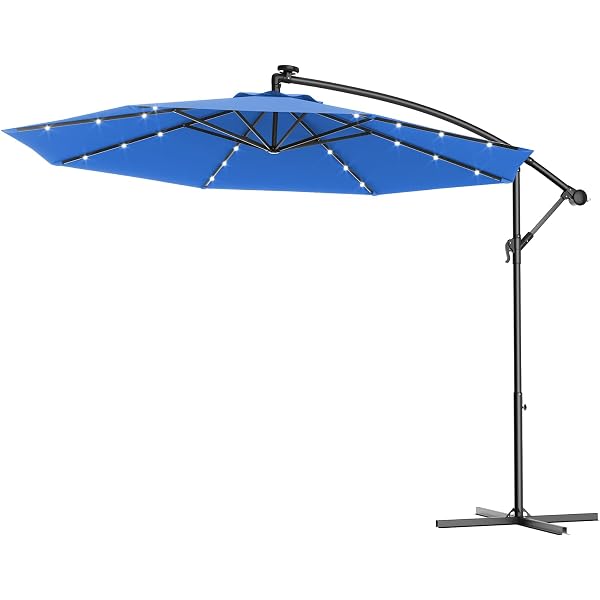 Devoko Solar-LED Terrassenschirm 3 M – Freistehend, Mit Sockel, 360° Drehbar, Neigbar