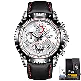 Watch-LUTEM Herren Chronograph Sport Wasserdichte Armbanduhren Uhr Uhren mit Lederband, Leuchtzeiger,Minuten- und Kalenderanzeige