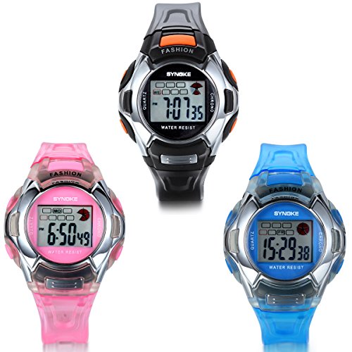 JewelryWe Digital Uhr für Kinder Jungen Mädchen Studenten Multi-Funktion LED Digital Elektronische Sport Armbanduhr mit Silikon Armband, Schwarz Pink Blau