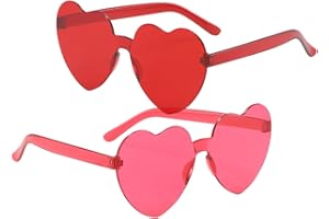 Aidqxbaoer 2 Stück Party Brille, Magische Farben Party Brille, Hippie Brille, Rund Herz Sonnenbrille Lustige Partybrillen für Fasching Foto Requisiten für Kinder und Erwachsene(Rot und Rosenrot)