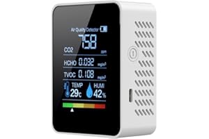 Hasaller Moniteur de qualité de l'air 5 en 1 Détecteur CO2 d'intérieur Professionnels HCHO TVOC Testeur avec capteur de température et d'humidité Rechargeable Écran LED Analyseur de qualité de l'air
