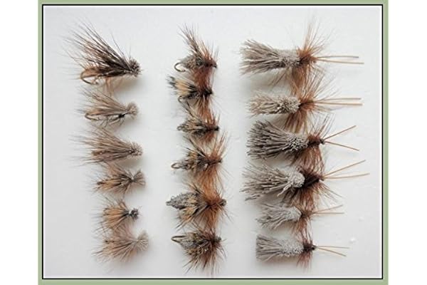 Lot de 18 mouches de pêche à la truite, cerf, élan, carex G & H, tailles mixtes, pour la pêche à la mouche