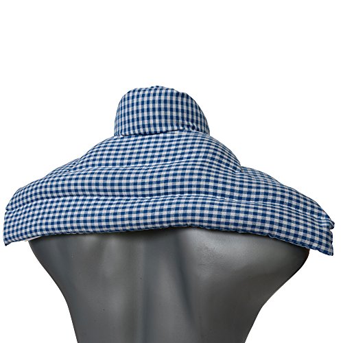 Cojín hombros y nuca con cuello con huesos de cerezas | azúl y blanco | cojín térmico con semillas