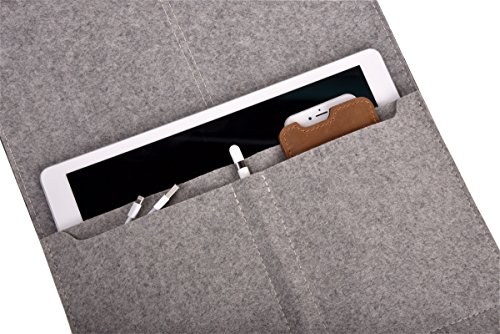 ALMWILD Apple iPad Pro 12.9 Zoll Hülle, Tasche . Aus echtem Rinds- Leder und 100% Woll- Filz. Case in Alpstein- Grau mit magnetischer Umschlagklappe aus Echt- Leder in Braun. In Bayern handgefertigt - 2