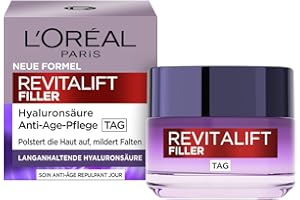 ‎L'OREAL PARIS L'Oréal Paris Hyaluron Tagescreme, Anti-Aging Gesichtspflege mit Micro-Filler Hyaluronsäure für Feuchtigkeit und Anti Falten Effekt, Revitalift Filler,1 x 50 ml