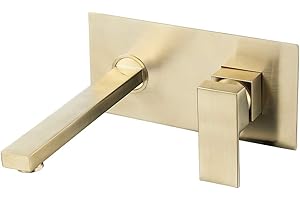 VALAZ Robinet Salle Bain Mural | Mitigeur Lavabo, Mélangeur Eau Froide et Chaude, Pas de Fuites, Installation Facile | Laiton, Inoxydable, Élégant, Doré Brossé Protection PVD, Carré, Série Tajo