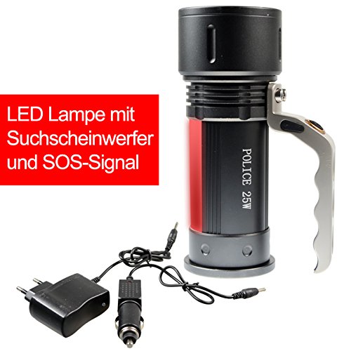 Akku Taschenlampe Police 25W LED High-Power Suchscheinwerfer inkl. 18650 Li-Ion Akkus, Ladegerät u. KFZ-Ladekabel - 5