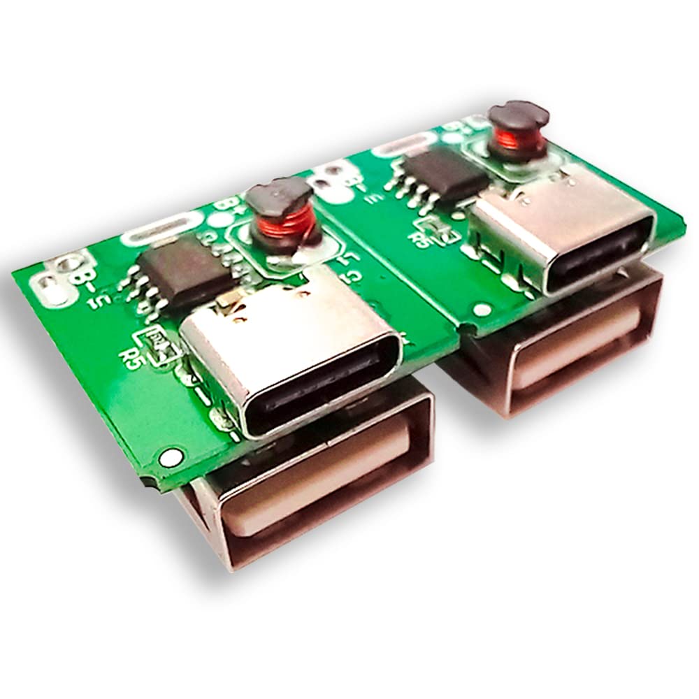 Icstore C-Type USB Port to Type A Module/Board kit, Power Supply, 5V Input for Charging 3.7V Lithium-ion Rechargeable 1A Mobile Phone Charger/Adapter, LED Indicator, up to 5000mah. Green. (Pack of 2)