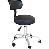 Depolife Ofis Kasiyer Taburesi Metal Ayak Tekerlekli Sırt Dayama Eczane Laboratuvar B&uuml;ro &Ccedil;alışma Koltuğu