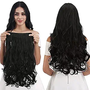 BELLA HARARO Black Clip In Wavy/Curly Synthetic Hair Extension For girls And women (22 Inch, Black)4 clips