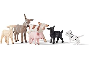 Schleich Farm World | Set Animaux de la Ferme 77534 avec Chien, Cochon, chèvre, Mouton et âne | Jouet de Ferme dès 3 Ans | Set de 6 pièces | exclusivité Amazon
