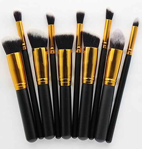Chinkwin 10pcs/set Professional Makeup Brushes Set Kit Facial Cheek Eyebrow Eyeshadow Powder Foundation Brush Cosmetics Make up Tools (Gold)