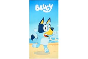 ms móvil shop Bluey Serviette pour enfant en microfibre imprimée Summer Plage 100 % polyester 70 x 140 cm Couleur bleue Cadeau pour enfants été vacances Produit officiel Ludo BBC Studio