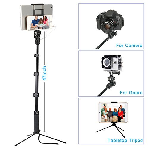 ohCome Palo Selfie  Sin Bluetooth Sin Bater  a  16 5-57  Monopodo de aluminio con tr  pode y soporte de tipo clip 2 en 1 para tel  fonos y tabletas 3 5-10  iPads  Tablets  Android Phones  and Gopro Cameras