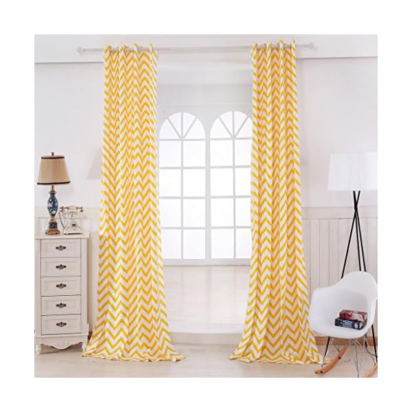 GWELL Stripe Cotton Eyelet Ring Top Curtains/Drapes/Panels for Living Room Bedroom(One Panel)