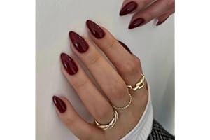 ‎MOUYOUGLOW MouyouGlow Press on Nails Kurz,Almond Dunkel Rot Burgundisch Einfarbige Glossy Fake Nails Kunstnägel mit Nagelkleber,Dark Wine Red Künstliche Fingernägel