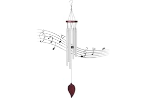 Songjum Carrillon de Viento Wind Chimescon 6 Tubos de Aleación de Aluminio Campanas de Viento Metal con Pedalier de Madera Rojo para Casa Patio Jardín Terraza Árbol Interior Exterior