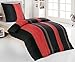 Produktbild 2 tlg Microfaser Sommer Seersucker Bettwäsche 135x200 od. 155x220 ROT SCHWARZ, Größe:135 x 200 cm;Design - Motiv:Design 1
