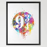 Dignovel Studios A4 Platform 9 3/4 Harry Potter Print Hogwarts Abstract watercolour Nursery Art Mixed Media Poster Children Art Gift Modern Wall Room Décor N331-Unframed