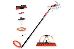 QLT NO LESS Brosse nettoyante extensible 4,6 m avec eau à pression - Nettoyeur de fenêtres, murs et voitures, bâton télescopique, balai avec eau et savon, nettoie plaques et panneaux solaires, nettoyeur haute