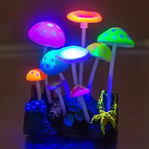 Govine Aquarium Decorations, Glowing Effect Artificial Mushroom for Fish Tank Decoration Plastic Aquarium Ornament