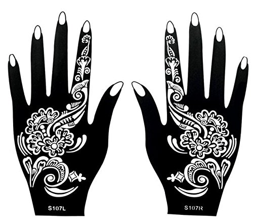 Henna Tattoo Schablonen 8 Stück Set zur einmaligen Verwendung für Hände auch für Glitter Tattoo und Air Brush Tattoo geeignet Set Henna 2 - 5