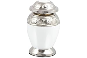 URNSWITHLOVE Small Keepsake Urn for Human & Pet Ashes – 3" Memorial Container With Velvet Presentation Gift Box - Capacity 7 Teaspoons - Handcrafted in Metal Aluminium Brass (White Dove Style)