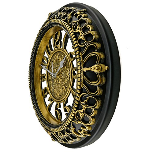 Foxtop 12 Zoll Antike Vintage Retro Wanduhr ohne Ticken, Silent Nicht-tickende Wanduhr Uhr w Frontglas-Abdeckung für Wohnzimmer Küche Schlafzimmer Dekoration, Gold - 3