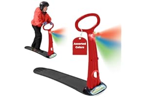 Geospace Original Winter Fun SKI Skooter with Single LED Light - Fold-up Snowboard Kick Scooter Sled for Use on Snow for Kids 6 & Up,Teens & Adults - Assorted Colors (Red, Green or Blue)