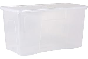 Wham Crystal 3x 110L Plastic Storage Boxes with Lids. Clear, Extra Large, Strong (Pack of 3, 110 Litre) Made in the UK