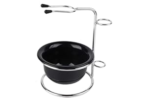 FTORY Juego de Cuenco y Soporte de Afeitar con Tazón de Acero Inoxidable, Soporte para Brocha y Maquinilla en Negro