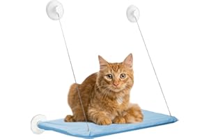 ZJRung Katzen Hängematte Fenster für Katzen bis 15 kg Katzen Fensterliege mit Starkem Saugnapf 54 × 30cm Waschbar Fensterliegeplatz in Innenräumen für Haustier Katze Klein Hund Kaninchen - Blaue