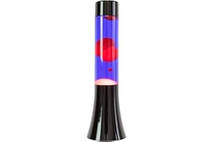 Fisura - Lampada lava blu. Lampada lava di 30 cm con base nera, liquido blu e lava rossa. Lampada ad effetto rilassante. 9x9x30 cm