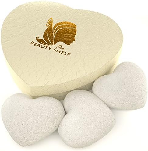 The Beauty Shelf Konjac Sponge (3 Pack) - Facial Cleansing Sponges - Heart Shape for Gentle Exfoliating Beauty