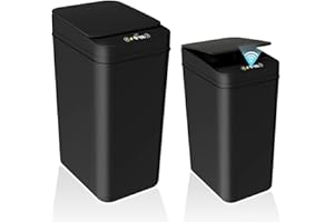 ASMIZ 2 Pack Automatic Touchless Garbage Bathroom Bin, 12L & 18L Small Motion Sensor Smart Bin, Slim Waterproof Electric Bin for Bedroom, Bathroom, Office, Living Room, Black