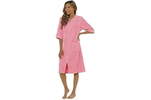 IUEG LIMITED IUEG Zip Up Dressing Gown Terry Towelling Bath Robes For Women 100% Cotton Dressing Gown Drying in Mint Blue Pink Navy Grey Mustard UK 8-34