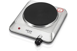 HAEGER TOP DISC - Placa Eléctrica con 1500W de potencia, 180mm de diámetro, sistema de seguridad con fusible termal, temperatura de la calefacción ajustable con 5 niveles, fácil de funcionar y limpiar